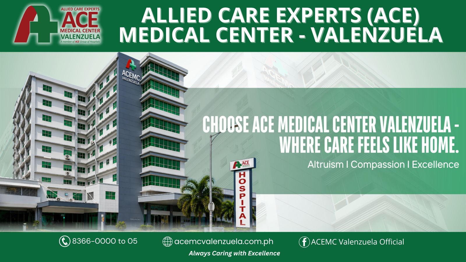 ACE Medical Center Valenzuela care feels like home banner